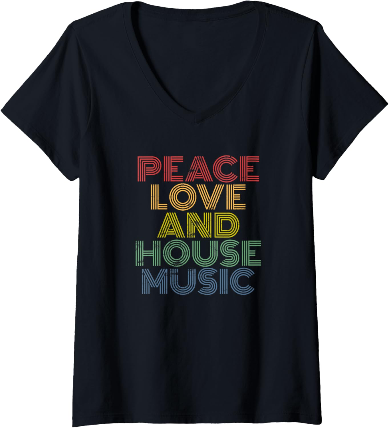 Peace Love And House Music EDM Festival top, rave distressed