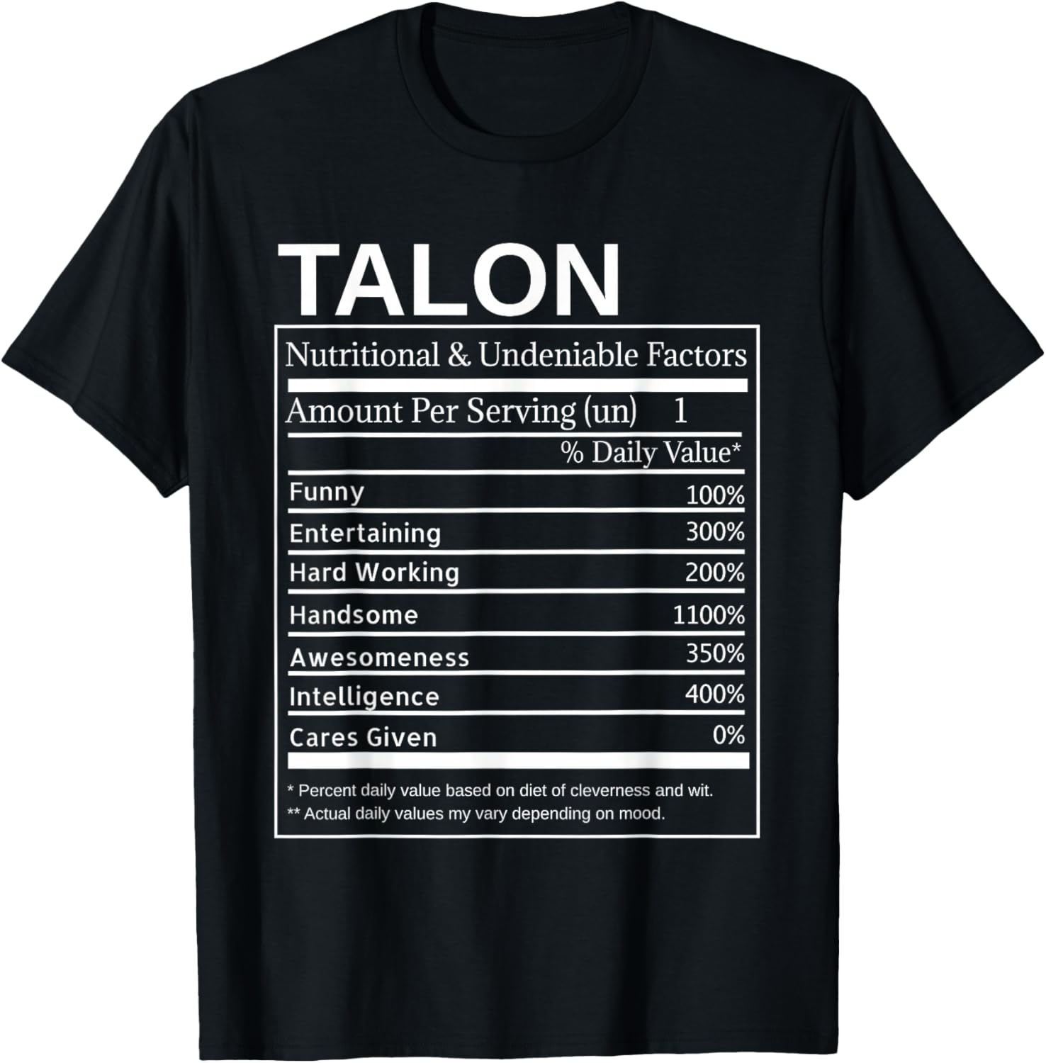 Talon Nutrition Facts Funny Sarcastic Personalized Name