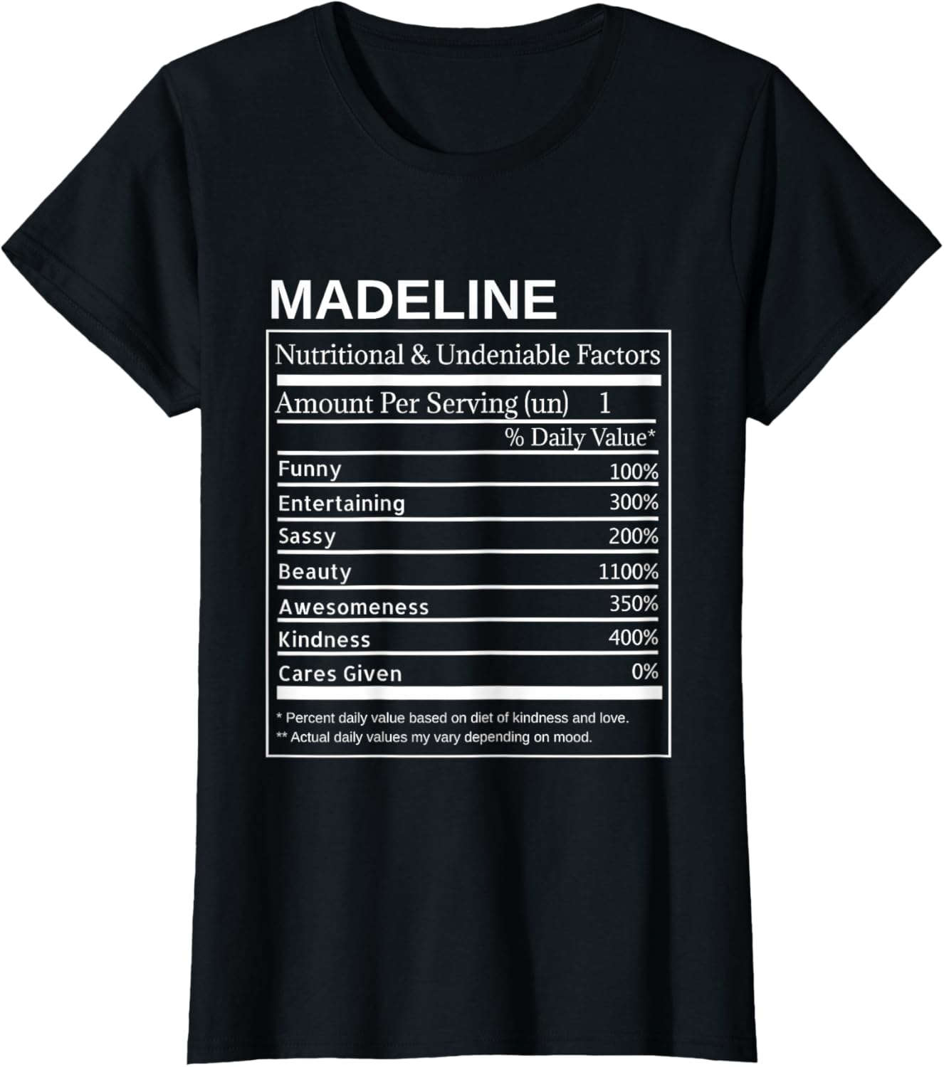 Madeline Nutritional Facts Funny Name Saying Retro