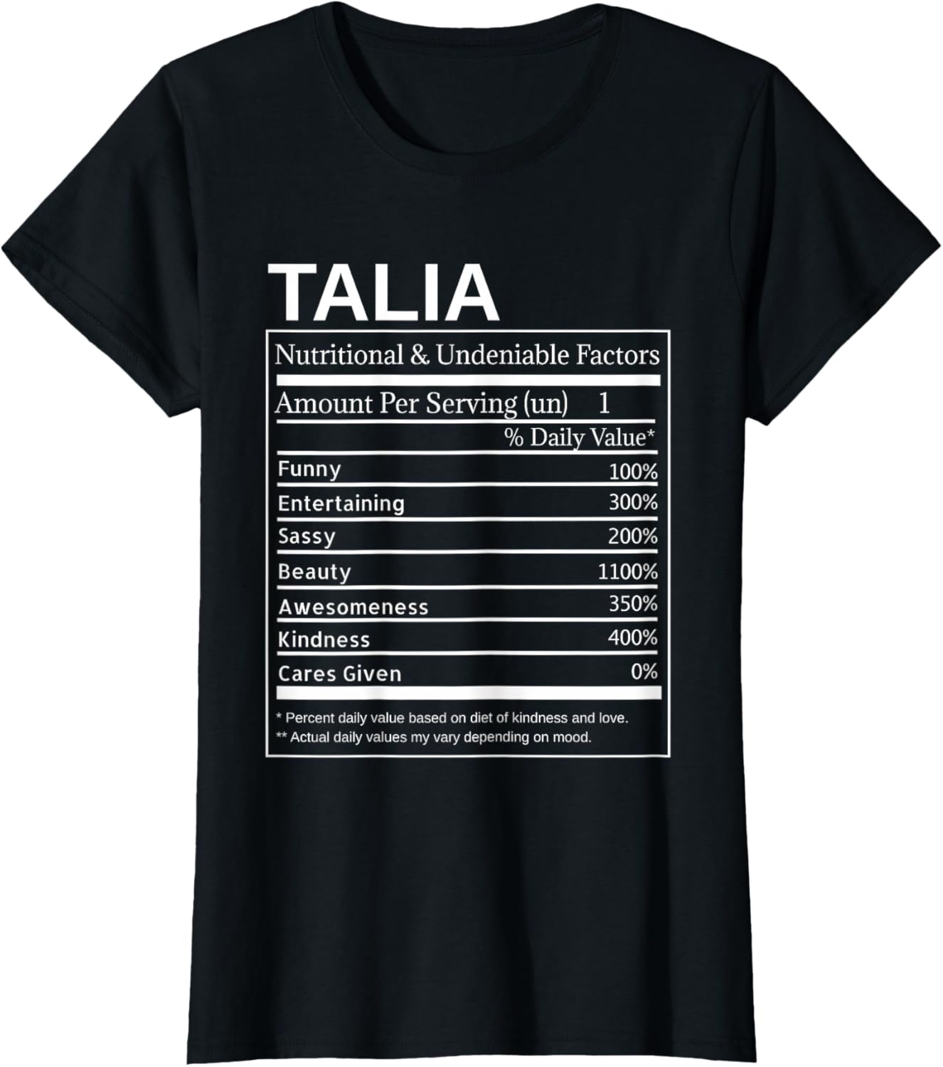 Talia Nutrition Facts Funny Sarcastic Personalized Name