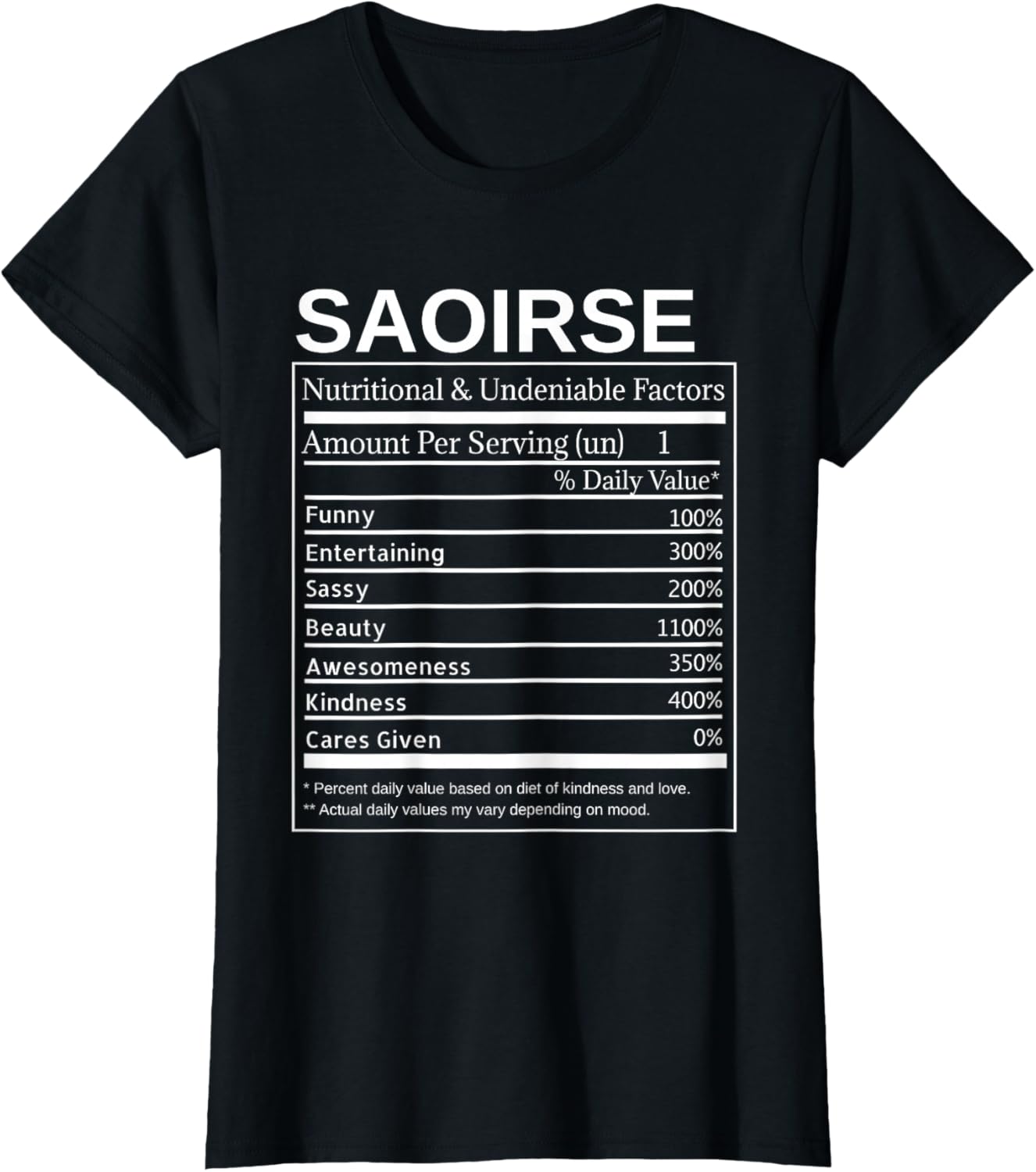 Saoirse Name Nutrition Facts Style Humor Personalized Fun