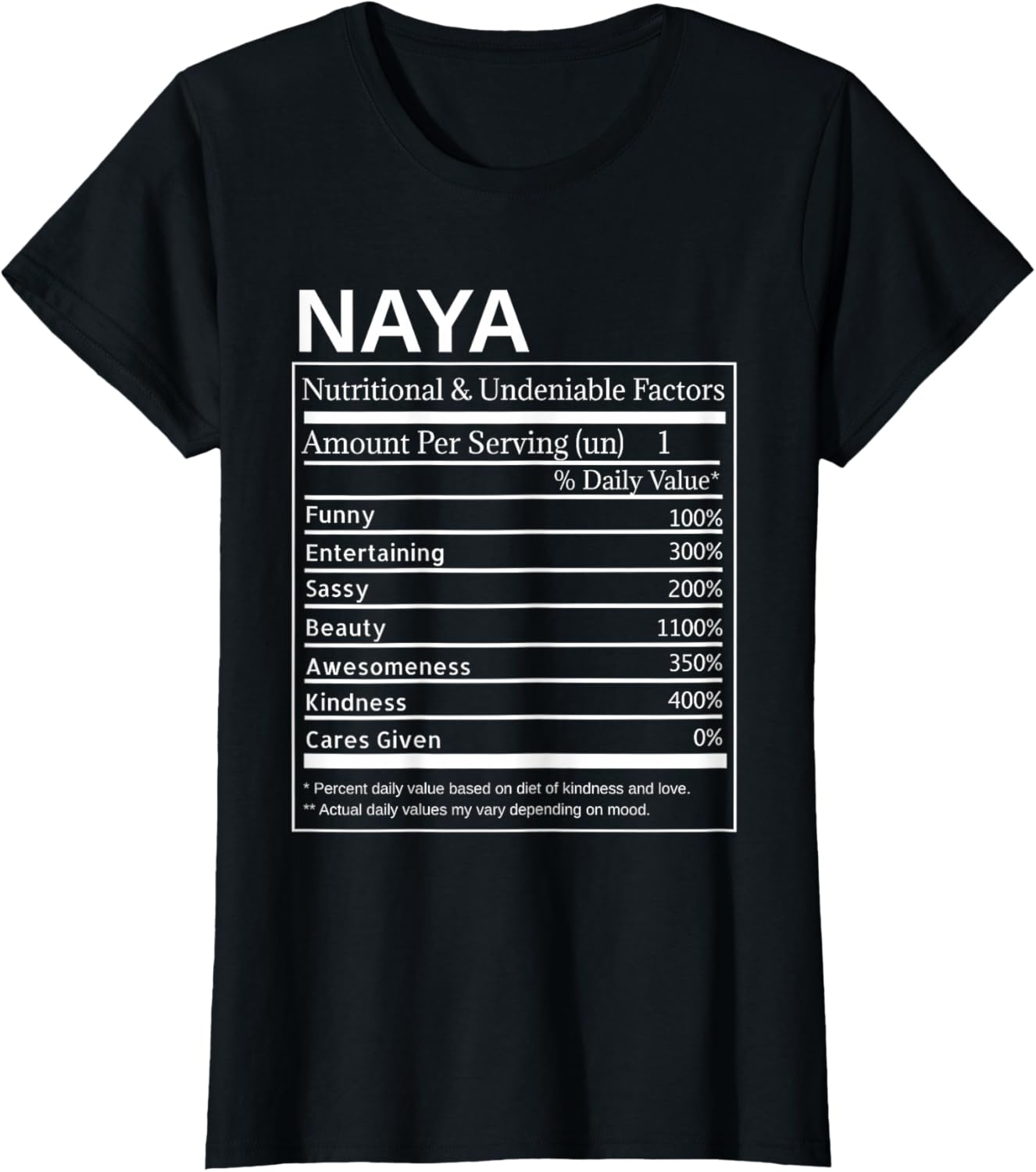 Naya Nutrition Facts Funny Sassy Personality Label Design