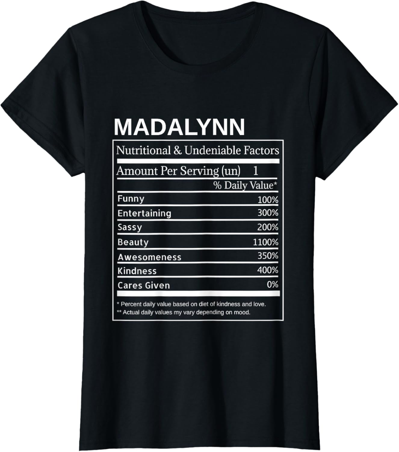 Madalynn Nutrition Facts Funny Sarcastic Personalized Name