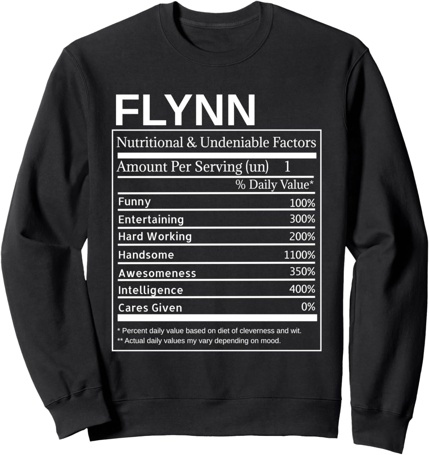 Flynn Nutrition Facts Funny Sarcastic Personalized Name