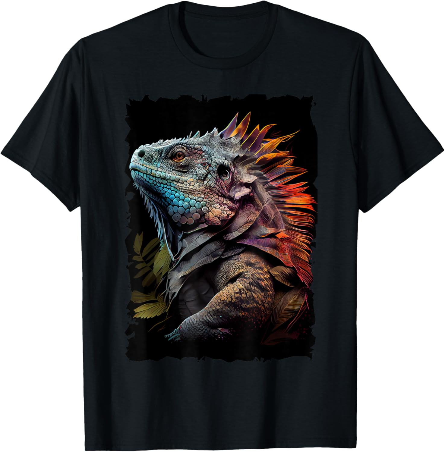 Colorful Iguana Retro Sunset Mountain Nature Art