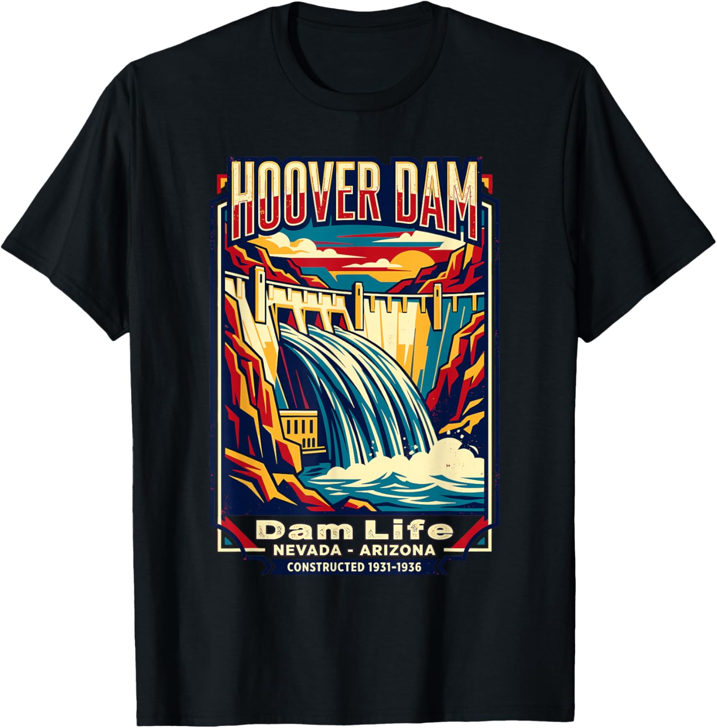 Hoover Dam Life Retro Sunset Tourist Travel Graphic